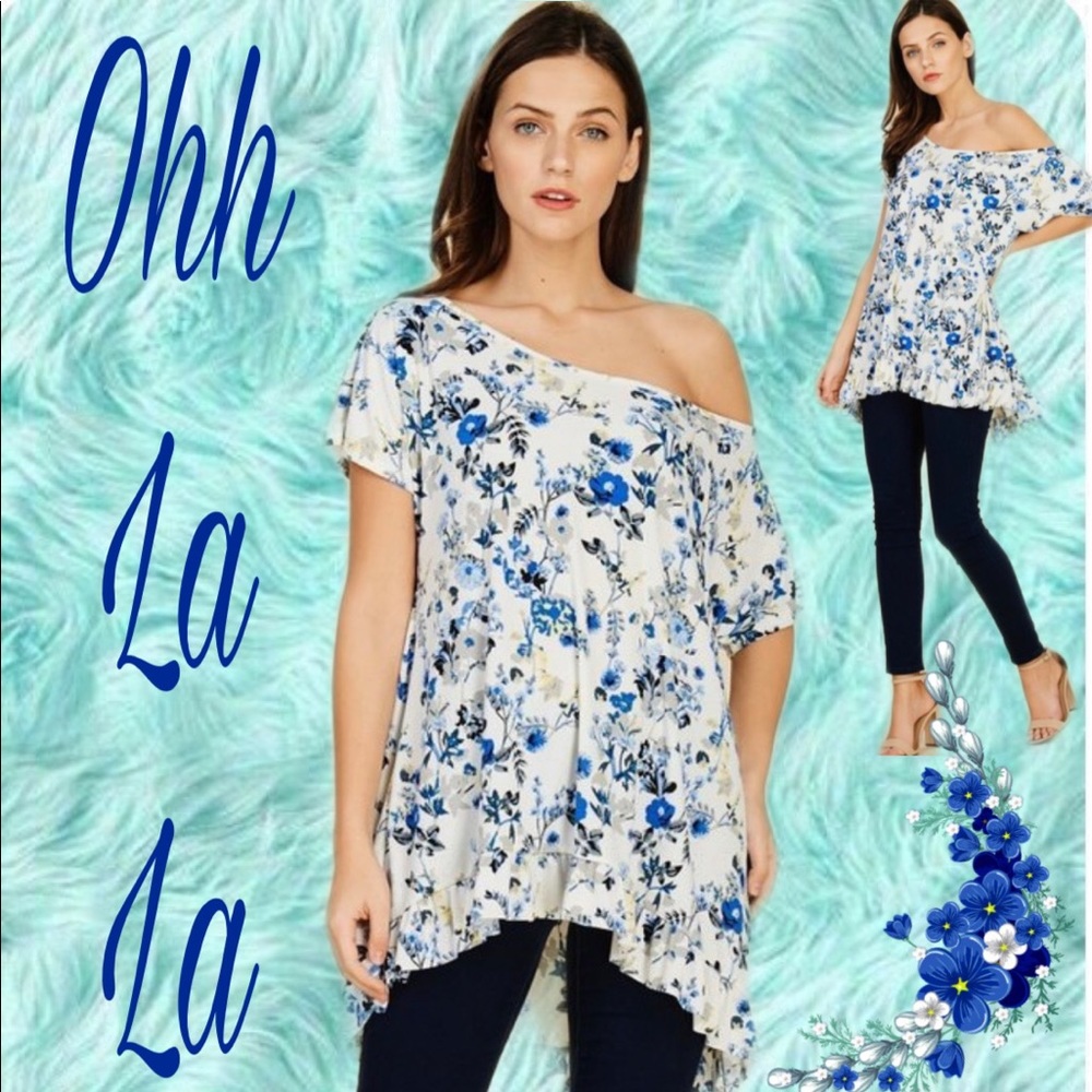 Beautiful Oversized Floral Off the Shoulder Tunic